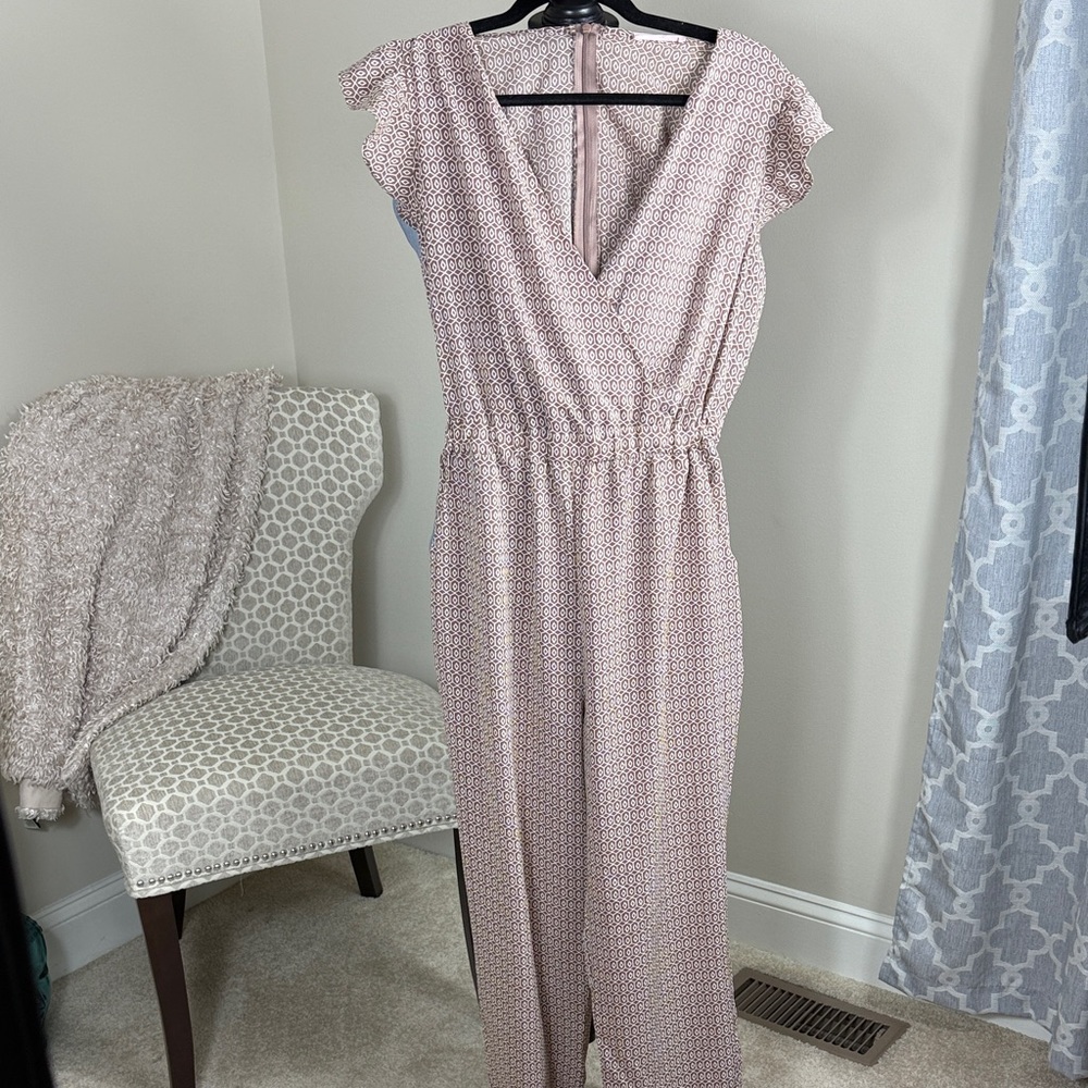 Elegant Tan & White Jumpsuit